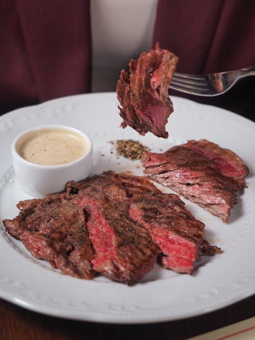 Close-Up Shot of a Steak on a Plate 