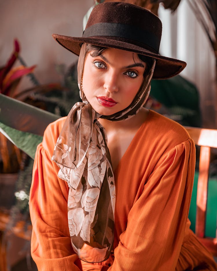 Woman With Hat And Scarf