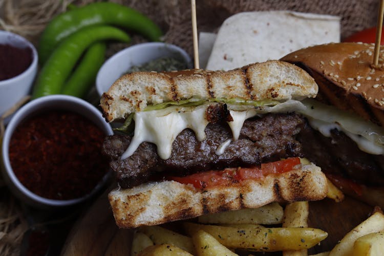 Close-Up Photograph Of A Cheeseburger