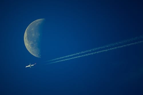 Základová fotografie zdarma na téma kondenzační stopa, letadlo, luna