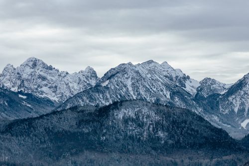 Free Scenic view of the snowcapped Bavarian Alps during winter, near Munich, Germany. Stock Photo