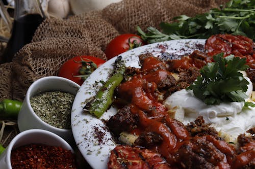 View of a Beyti Kebab Dish on a White Plate