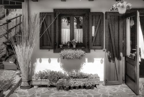 Exterior of a Traditional House with Wooden Shutters 