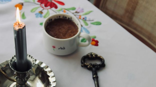 Key, Coffee and Wax Candle