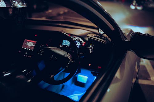 Free Illuminated Dasboard in Modern Luxurious Car Stock Photo