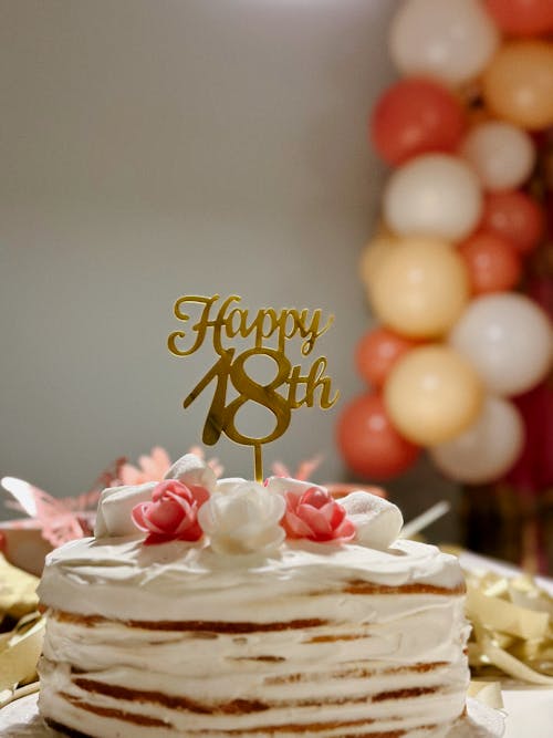 Free Birthday Cake with Flower Decorations Stock Photo