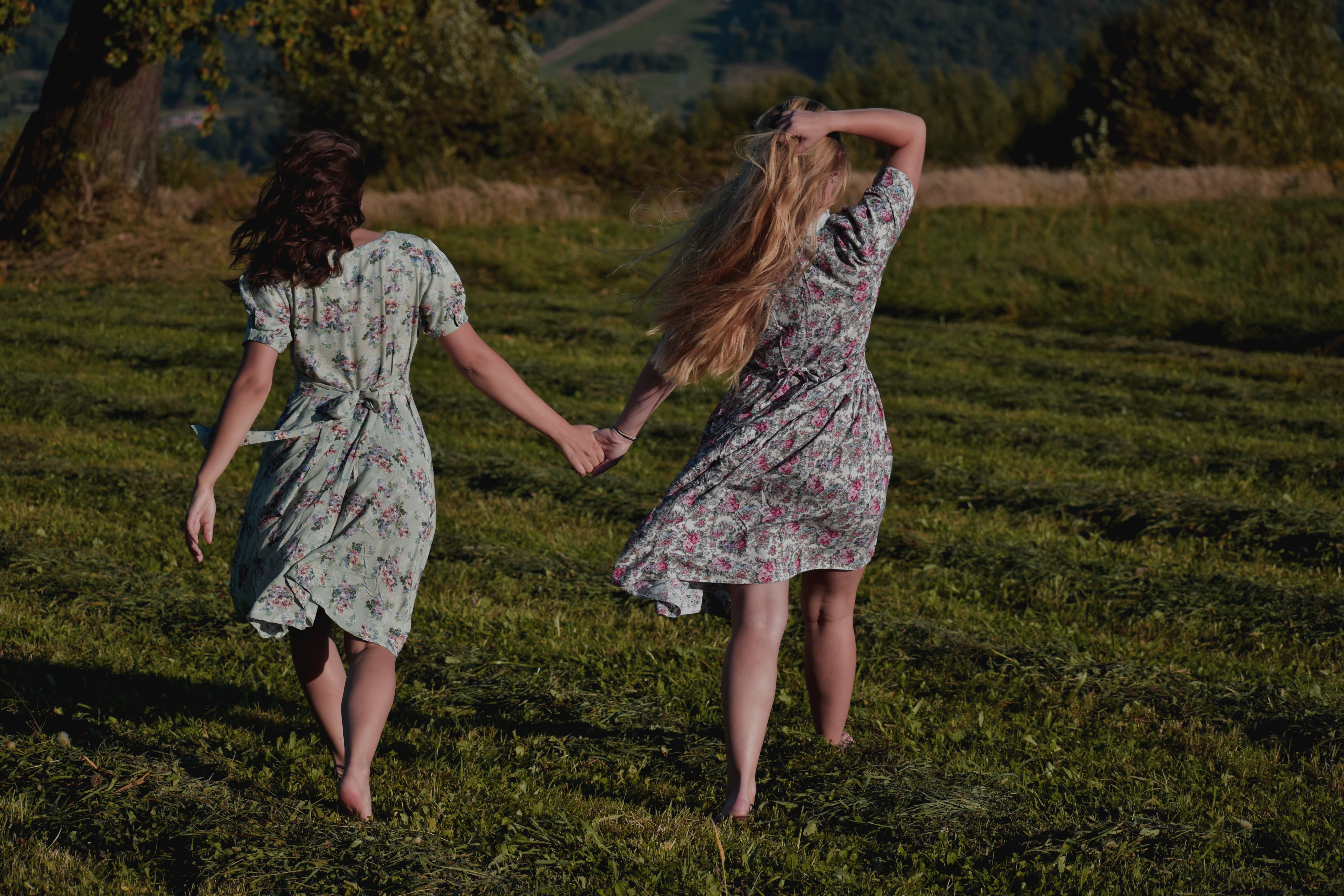 Women Holding Hands while in a Flower Field · Free Stock Photo