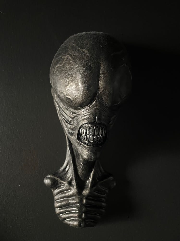 Grayscale Photo Of An Alien Figure