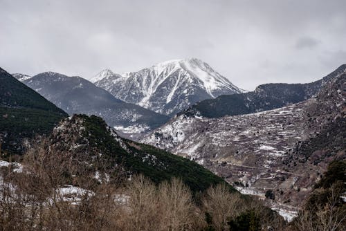Landscape of Rocky Snowcapped Mountains 
