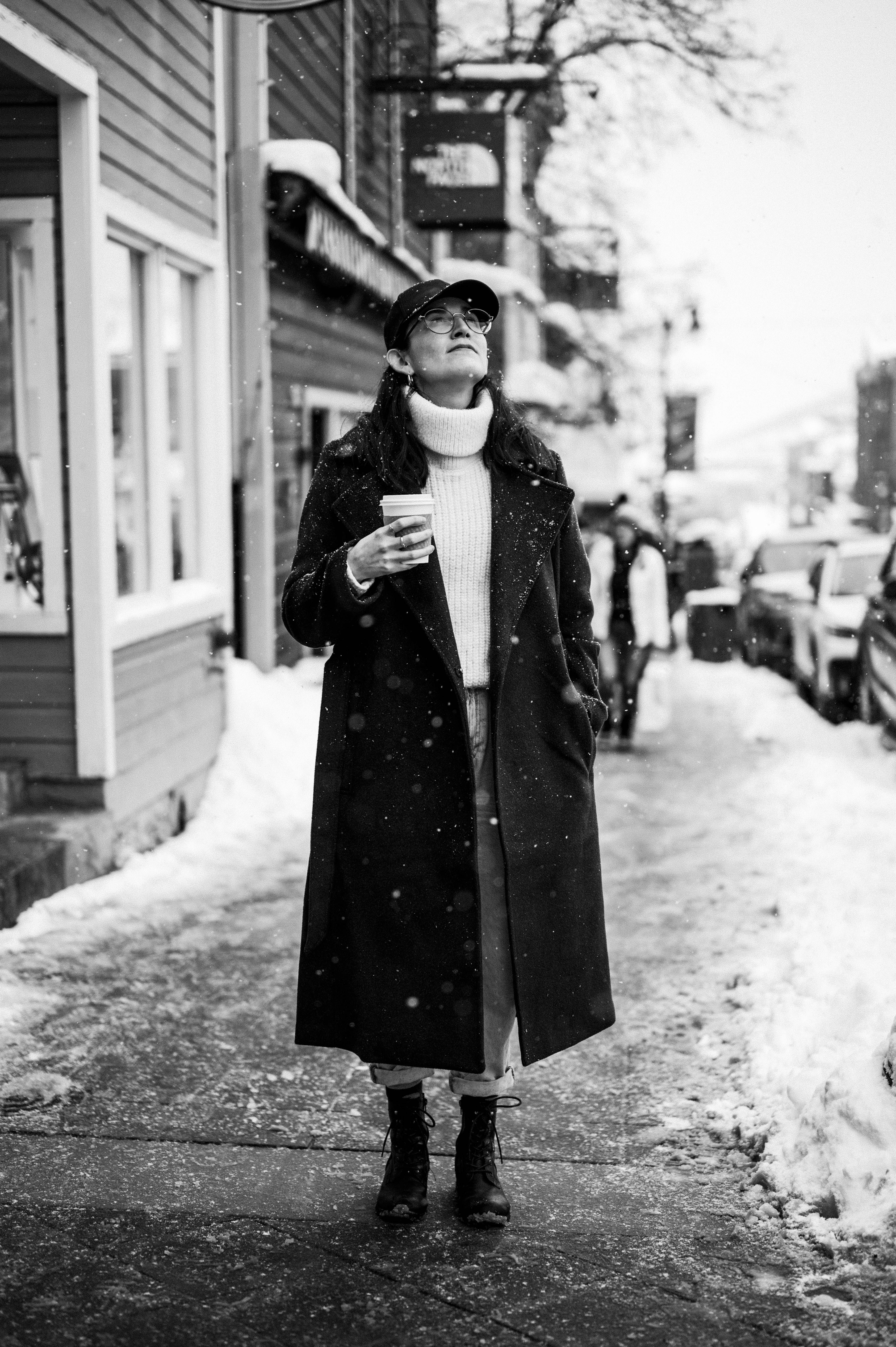 A Woman in Black Coat Standing on the Street · Free Stock Photo