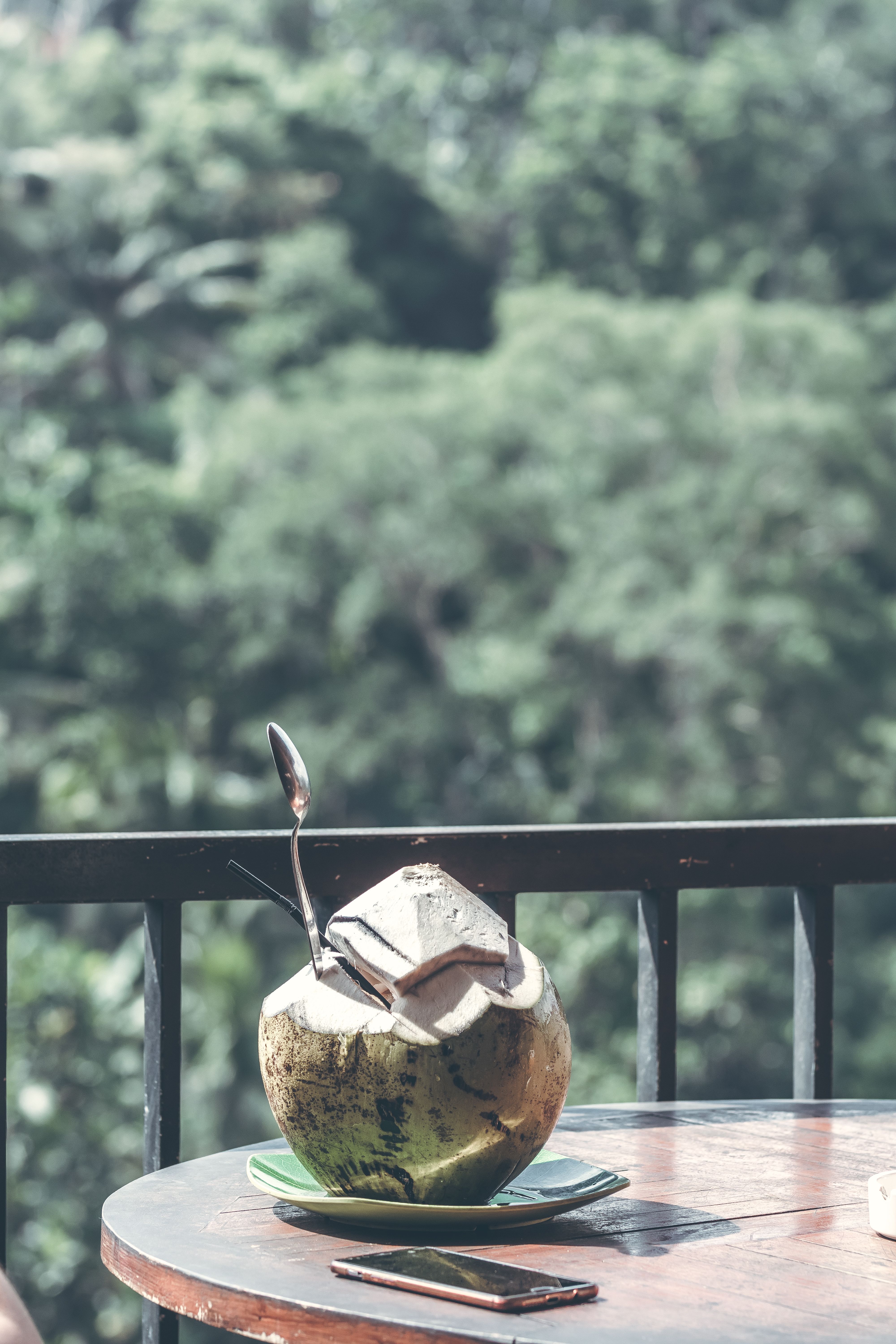 Selective Focus Photography of Coconut on Green Plate