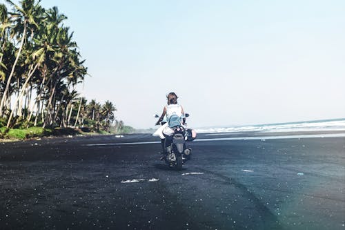 Free Person Driving Motorcycle Near Green Palm Trees Stock Photo