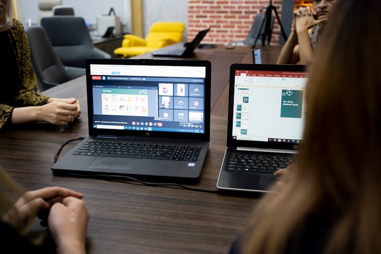 Meeting In The Office With A Video Call On A Laptop