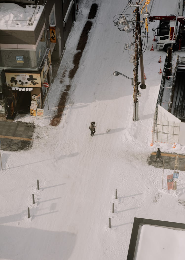 City Street Crossroad In Snow