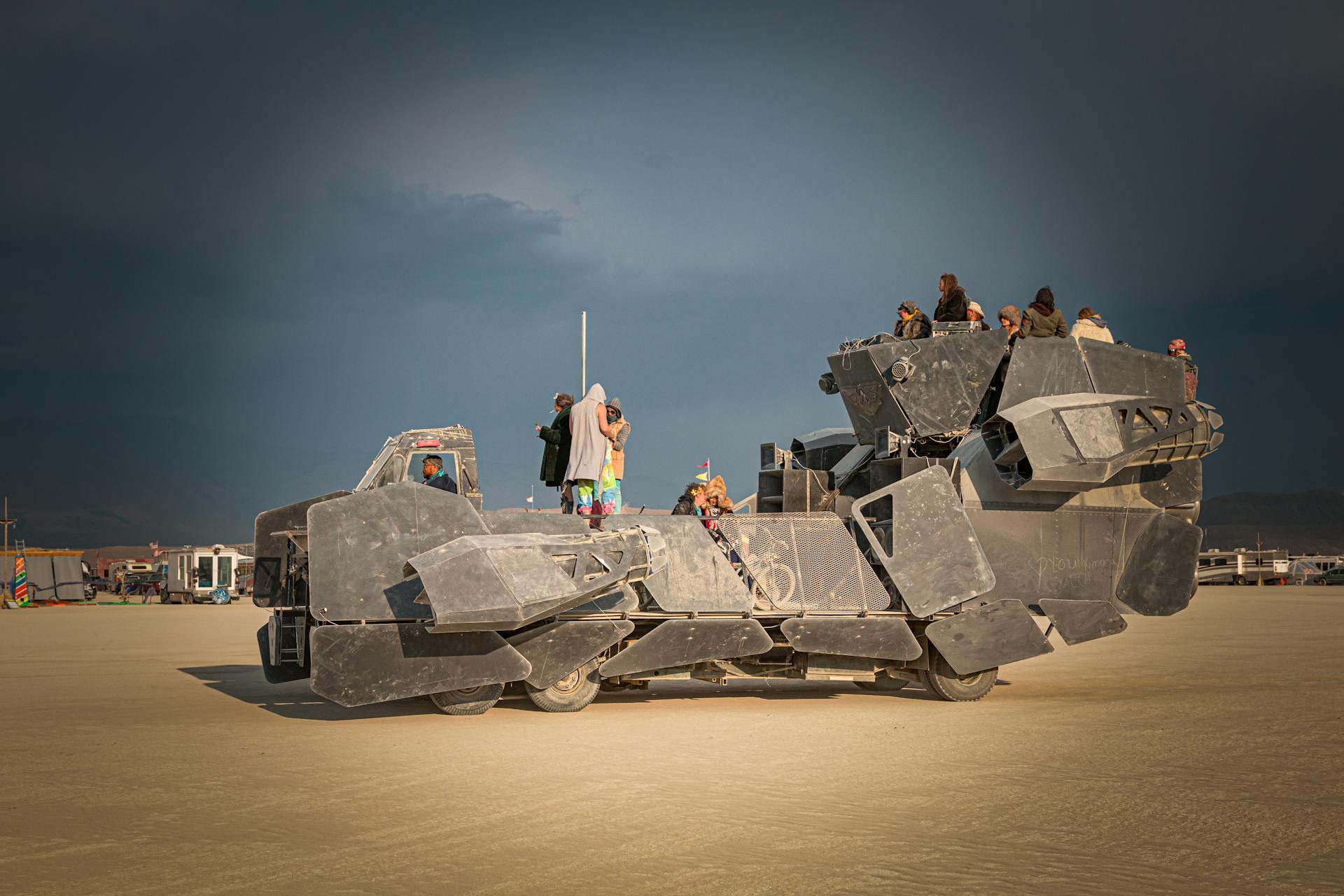 Dark Vehicle at Burning Man Festival on Black Rock Desert in Nevada, USA