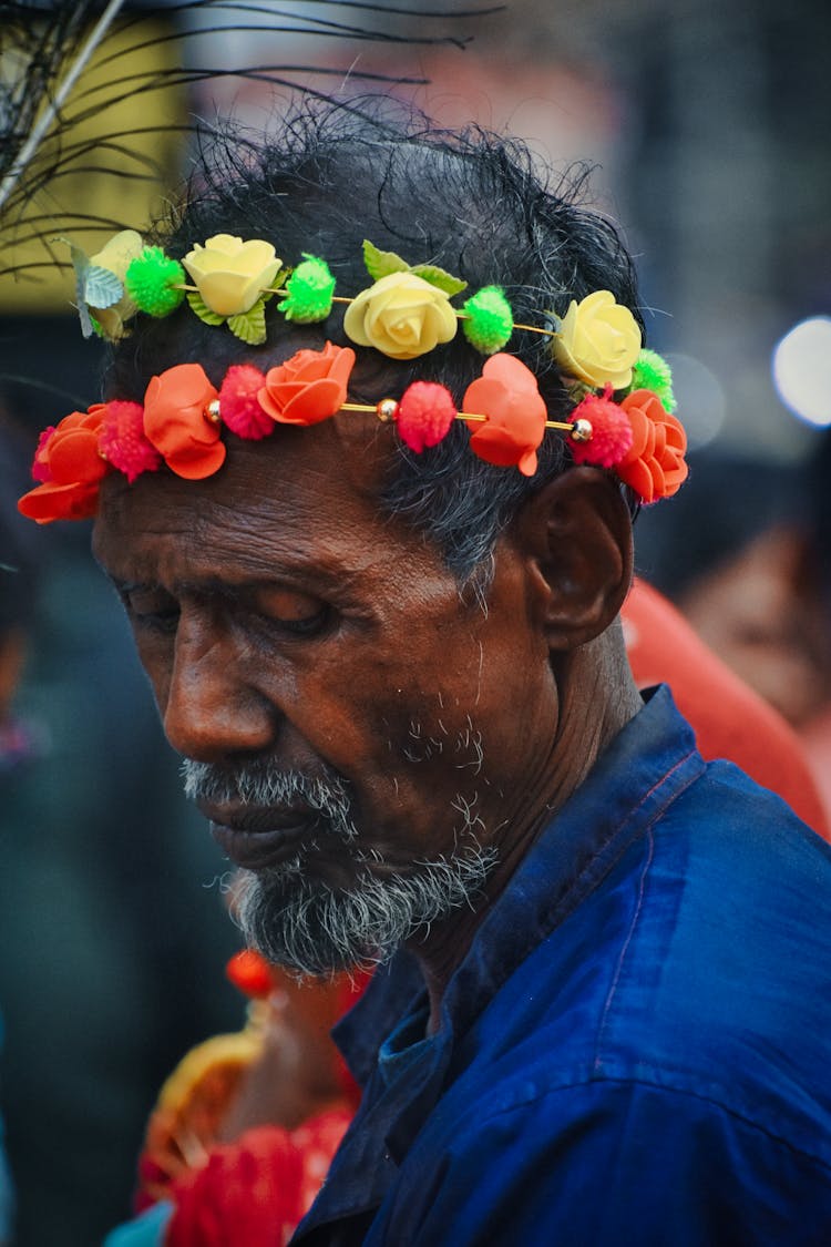 Elderly Man In Flowers Wreath