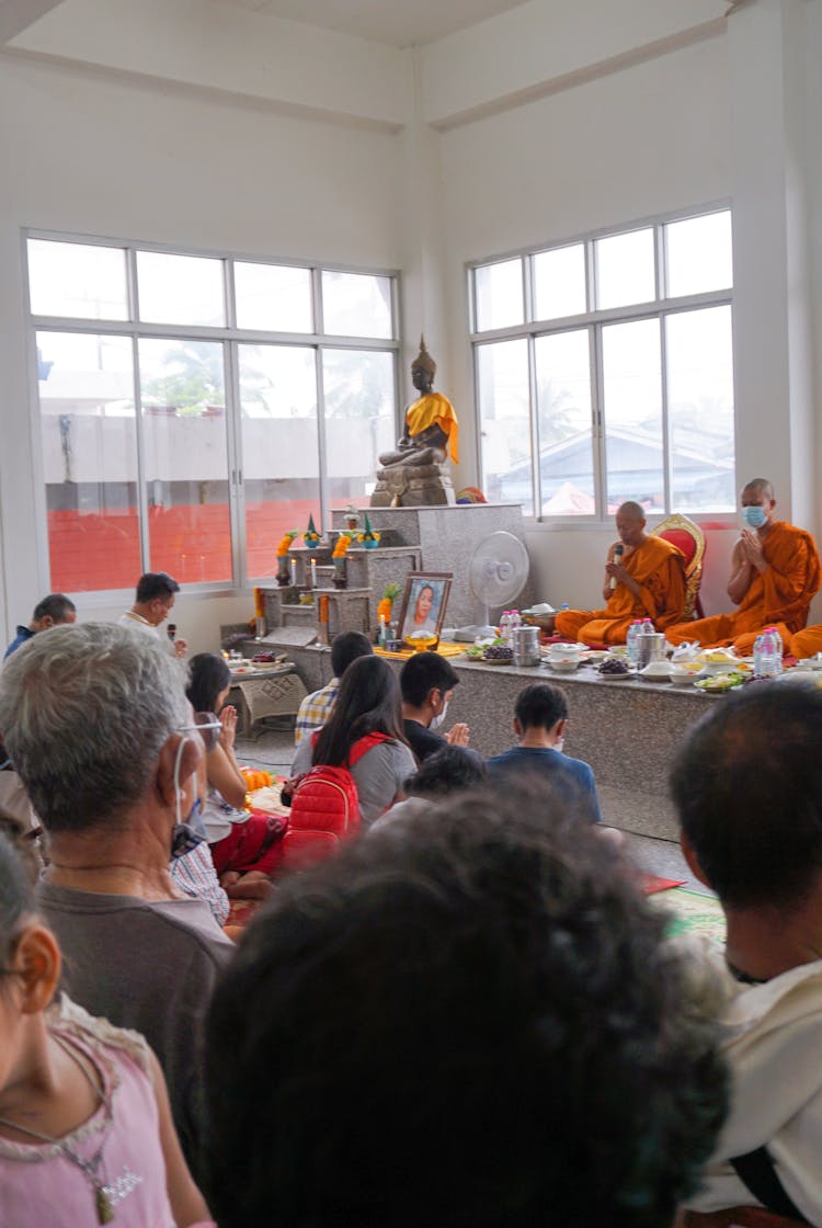 Kids And Monks In School At Ceremony