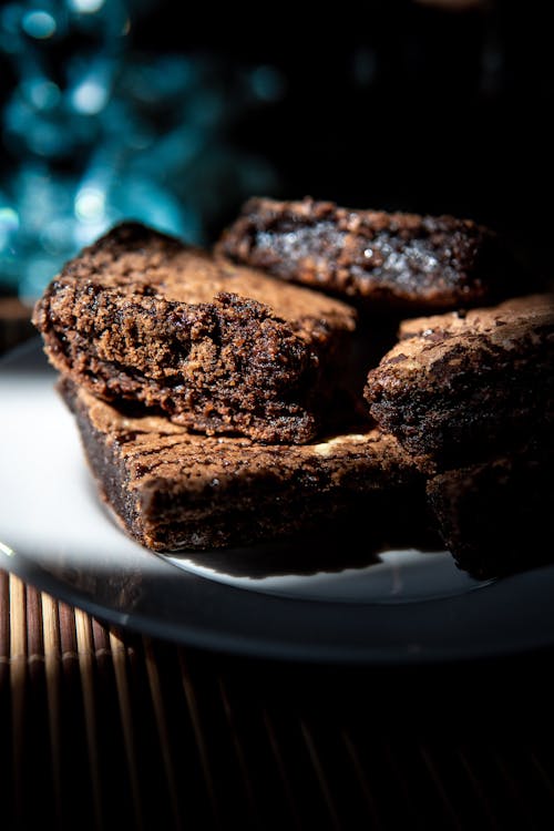 Free Chocolate Brownies on a Plate  Stock Photo