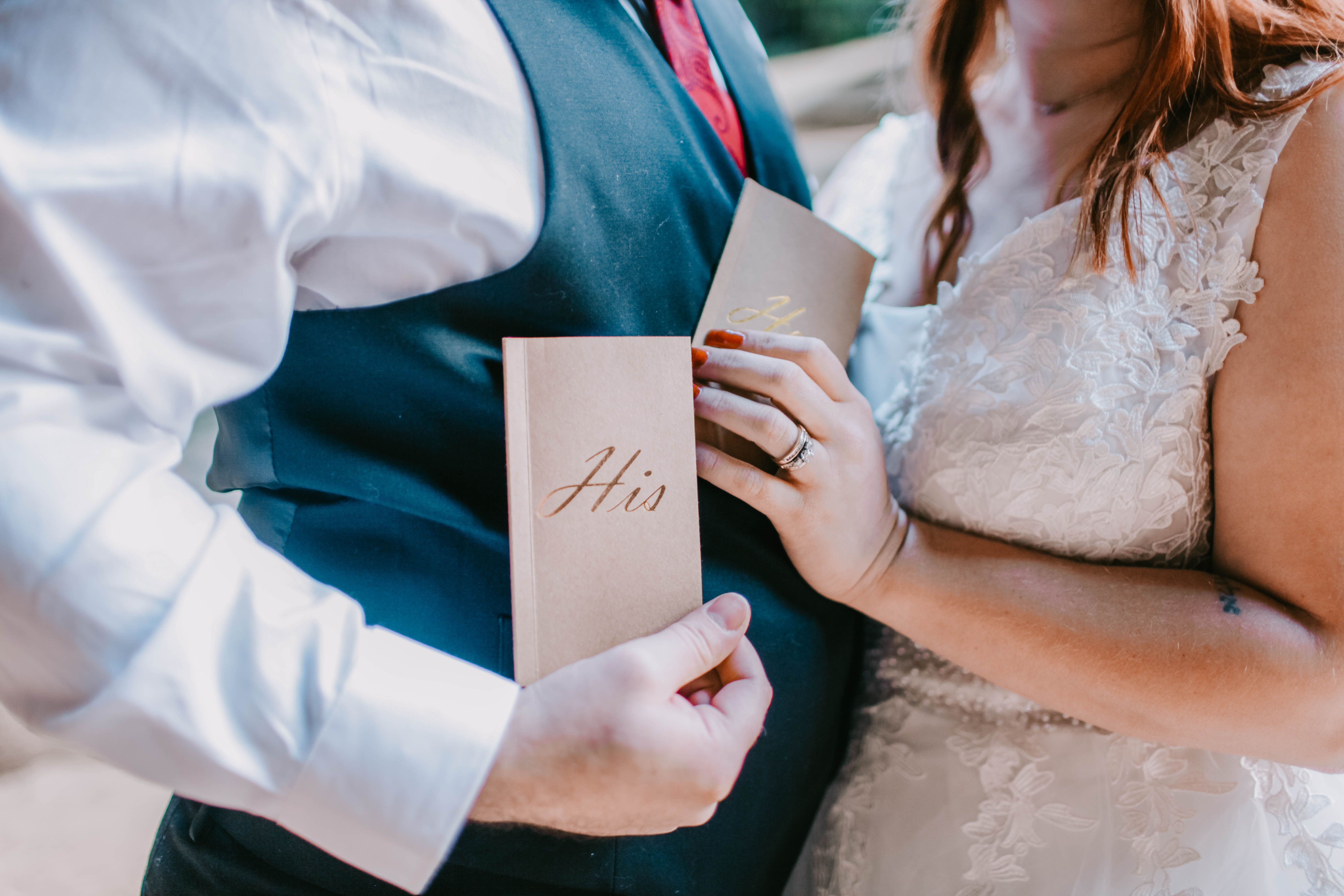 A close-up of a couple exchanging wedding vows, highlighting their intimate moment.