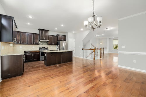 Modern Kitchen and an Unfurnished Living Room 