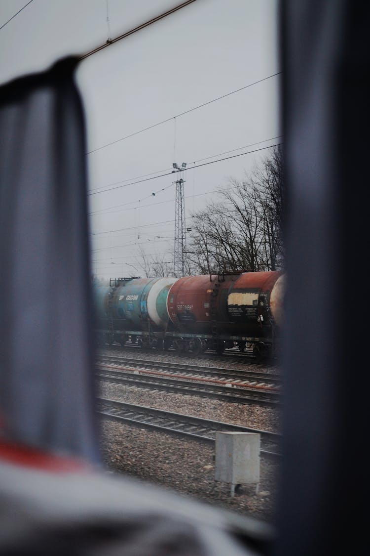 View On Railroad Tracks From Train Window