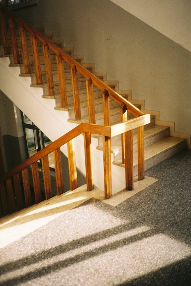 Stairs With Wooden Handrail