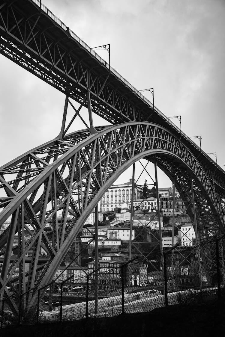 Monochrome Photo Of A Steel Bridge 