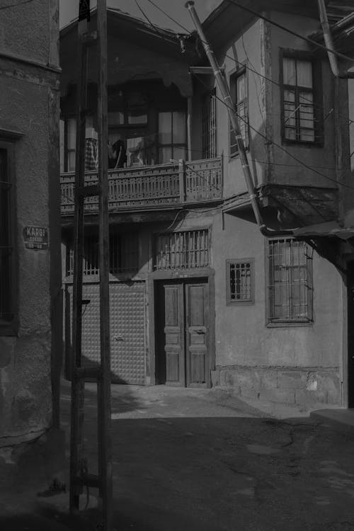 Houses in Alley in Town in Black and White