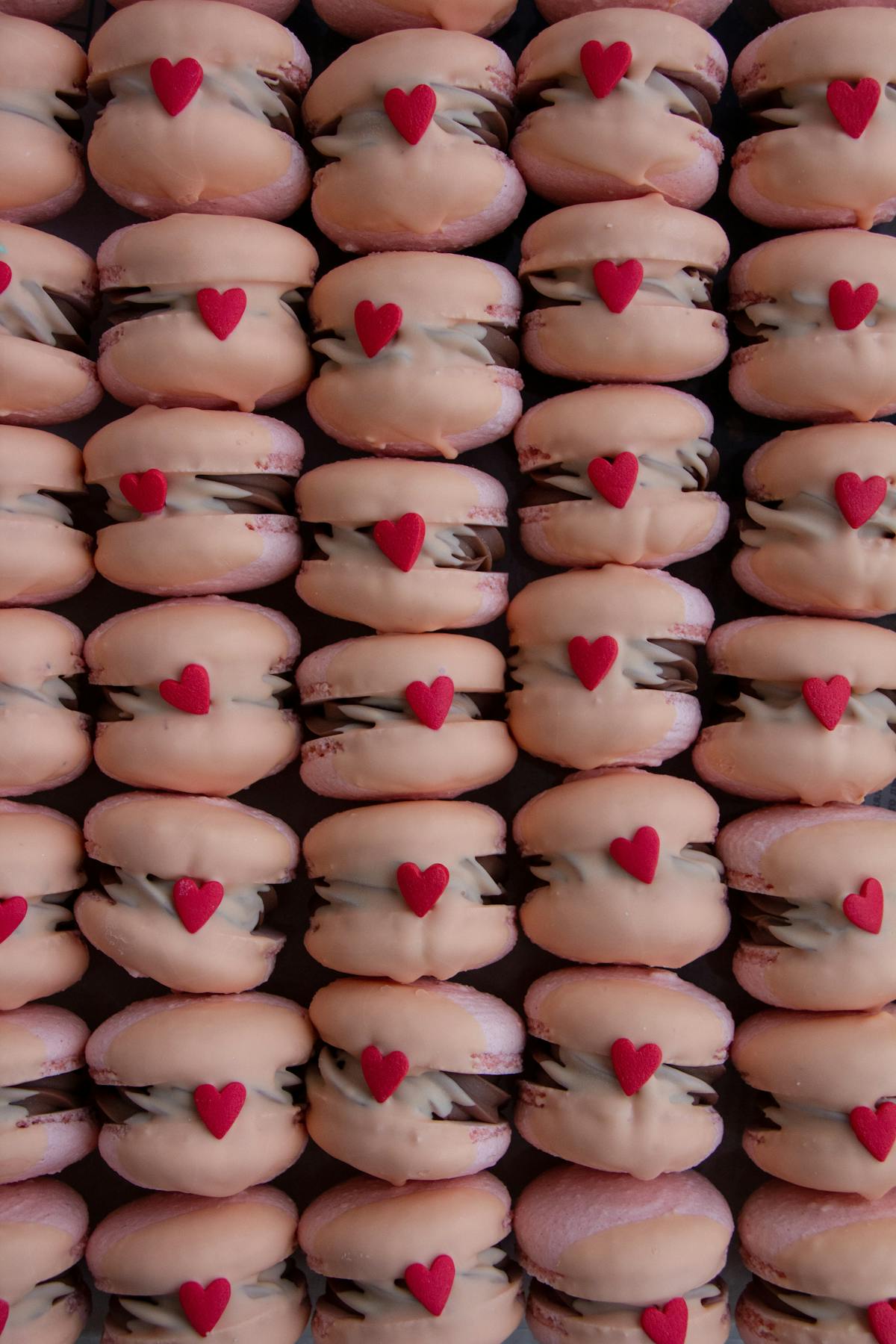 Pink cookies and sweets in a close-up