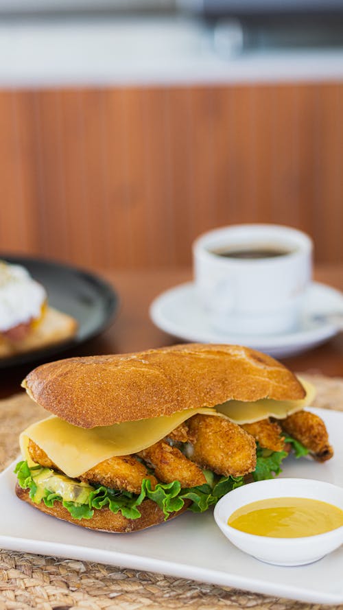 Sandwich and Coffee Served in a Restaurant 