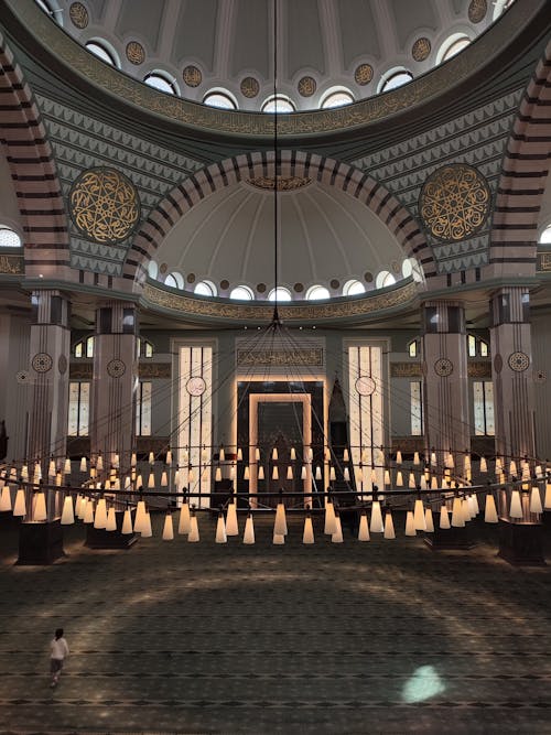 Chandelier in Traditional Mosque Interior 