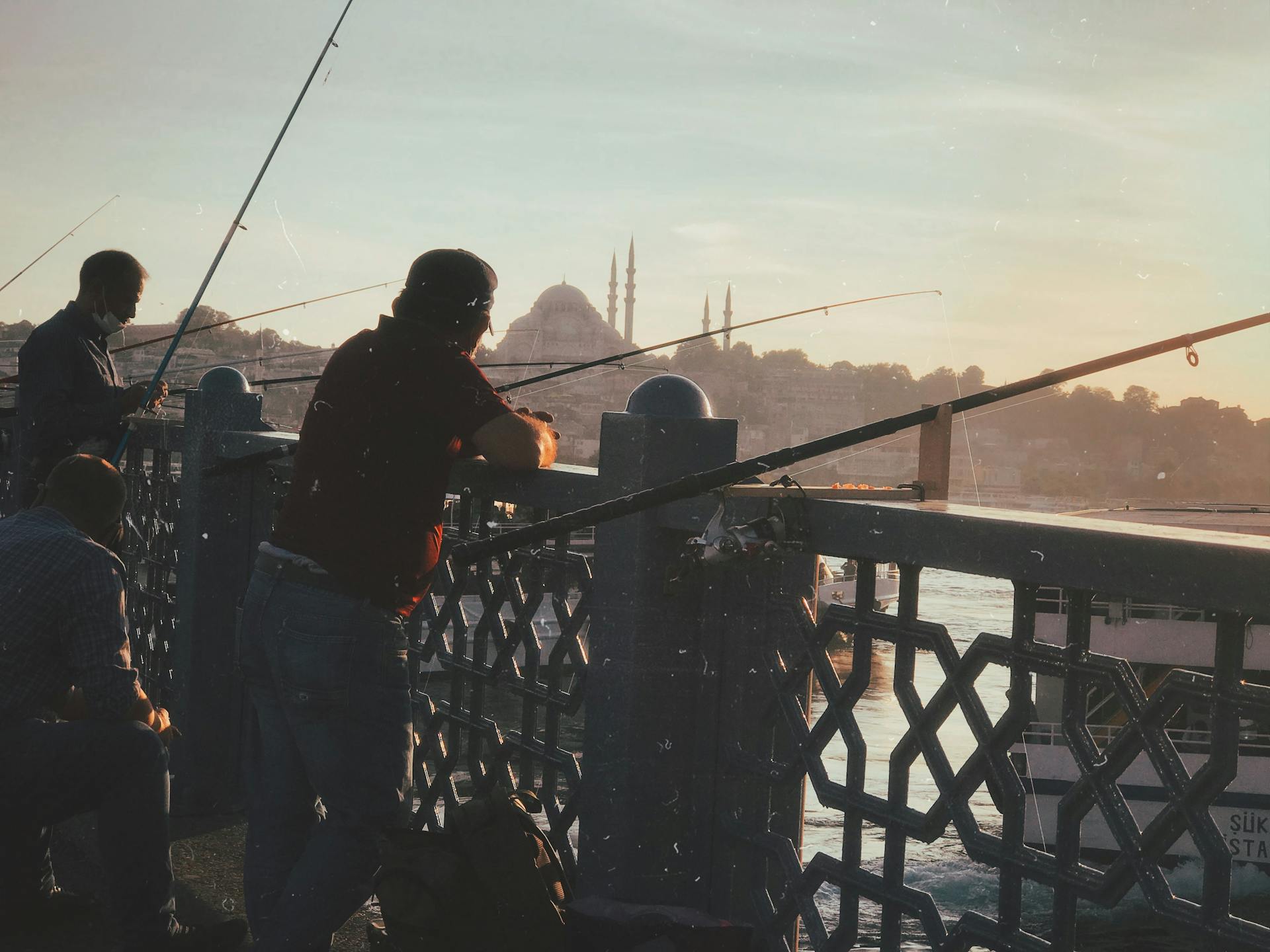 Men Fishing from Bridge 