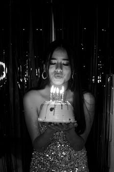 A woman celebrates her birthday by blowing out candles on a cake.