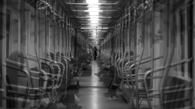Semitransparent People Sitting in Subway Car