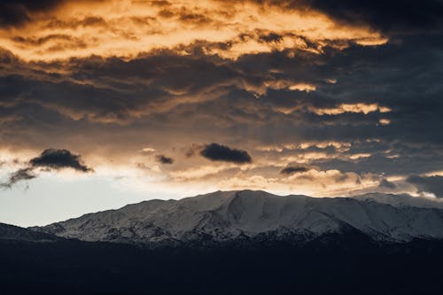 Dramatic Clouds in Sky on Sunset in Mountains Landscape