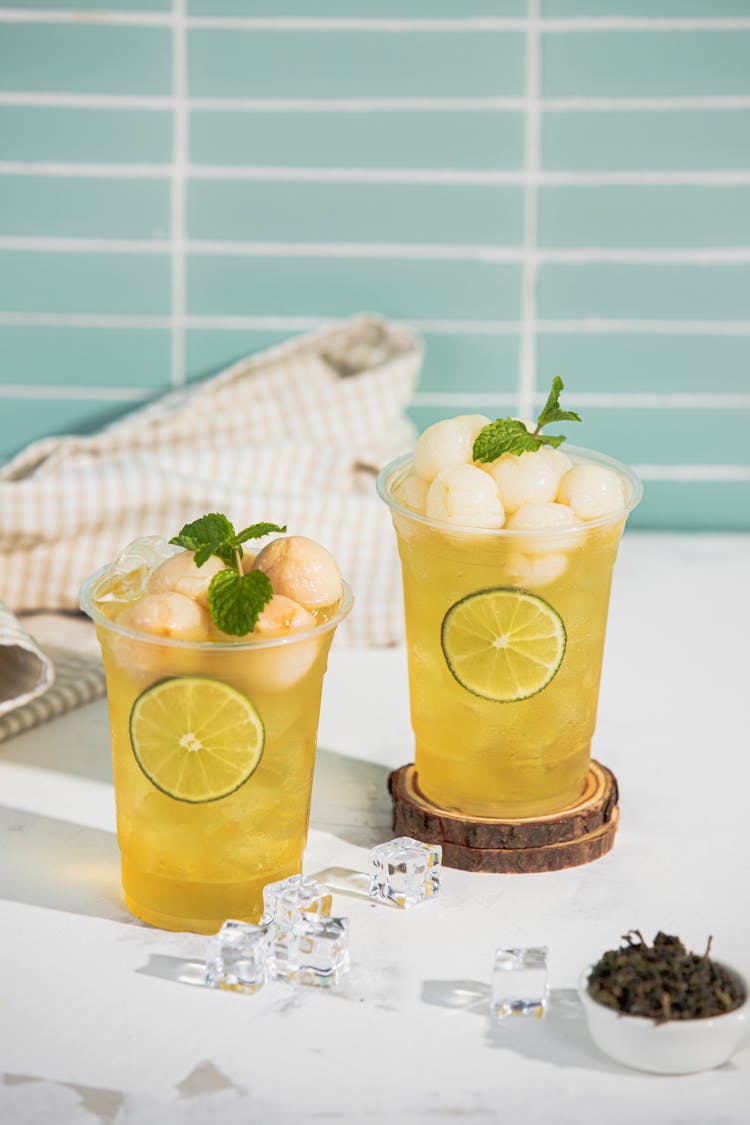 Cold Lemonade In Glasses On Table