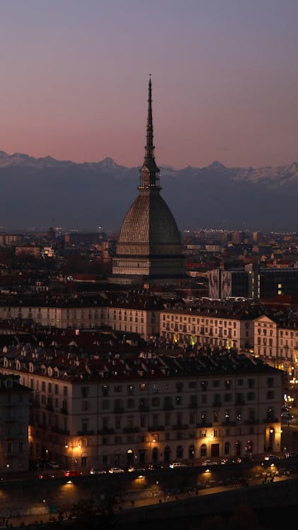 Illuminated City Buildings at Night