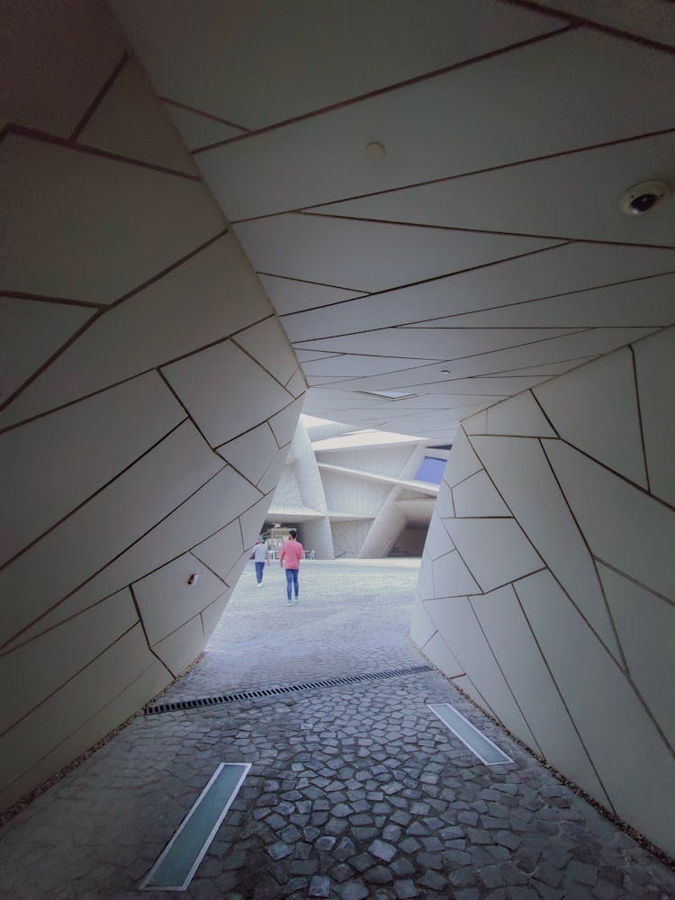 View Of A Walkway With Geometrical Patterns At The National Museum Of Qatar In Doha 