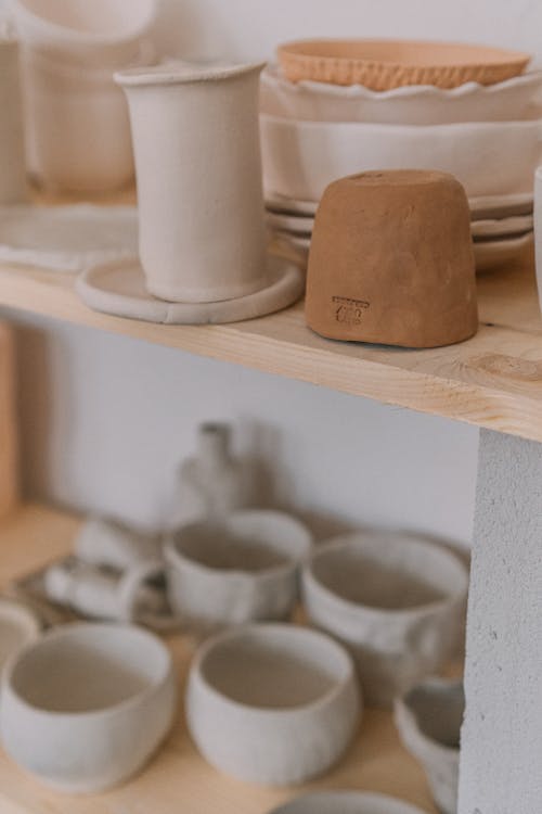 Pottery Standing on a Shelf in Ceramics Studio 