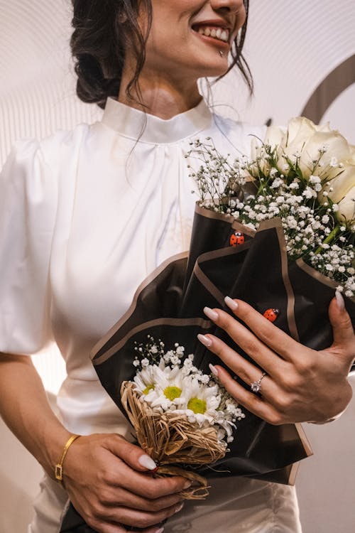 Close up of Woman with Bouquet