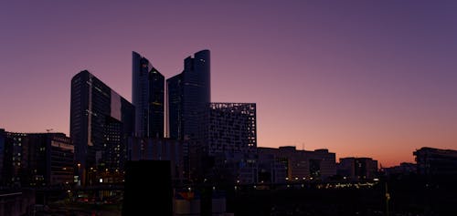 Free stock photo of financial district, light effect, purple sky
