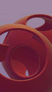 Abstract red shapes with dynamic circles create a modern, artistic design.