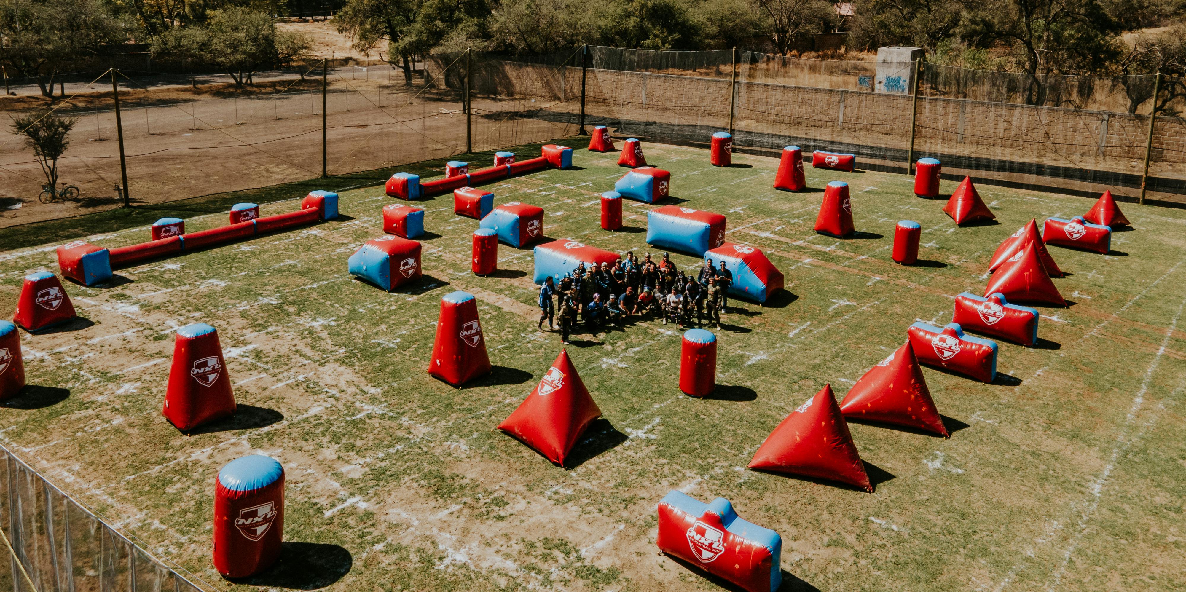 Aerial view of a paintball field with obstacles and players in León, Mexico. Prescription Goggle Inserts - Aerial view of a paintball field with obstacles and players in León, Mexico.