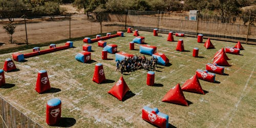 Wide Angle View of a Paintball Playing Field 