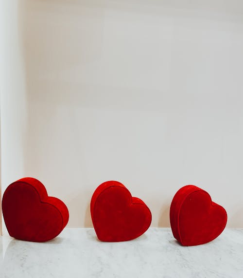 Three Red Heart Shaped Decorations 