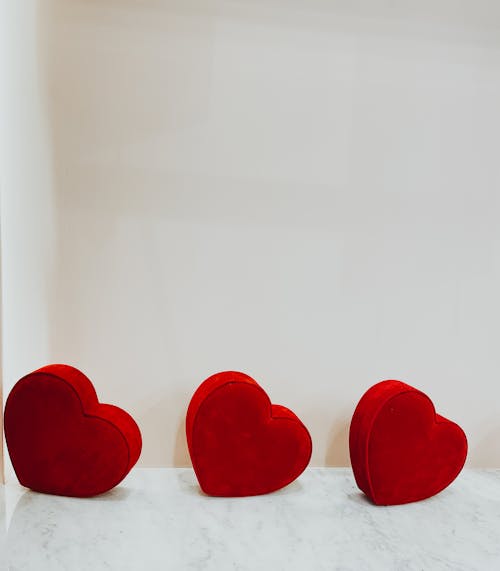 Free Three Red Heart Shaped Decorations  Stock Photo