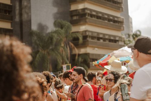 Free A lively street festival scene with diverse people enjoying the festivities outdoors. Stock Photo