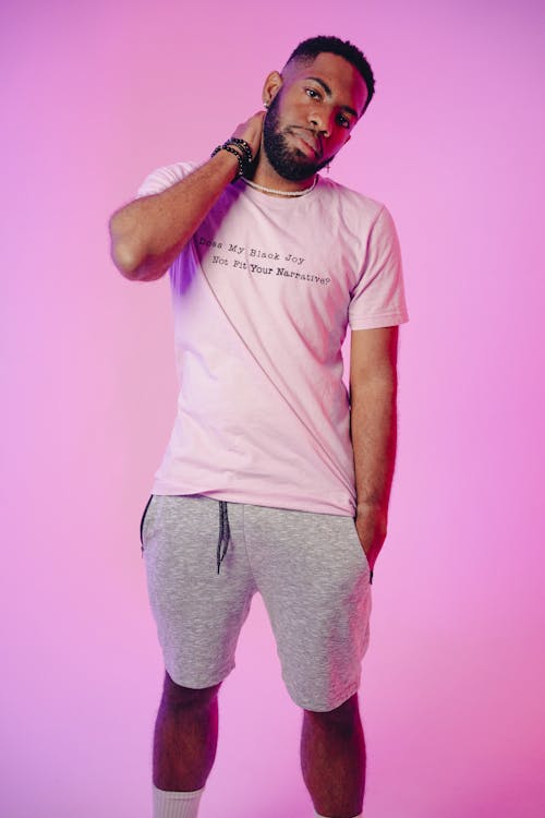 Man in T-shirt Standing and Posing