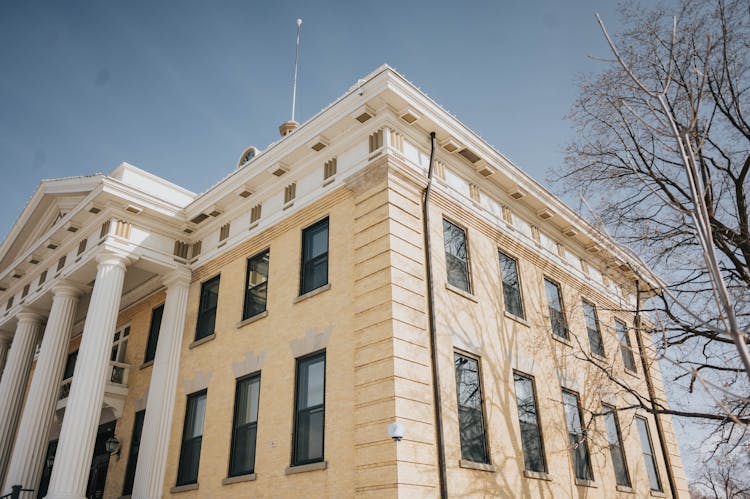 Facade Of The Box Elder County Courthouse In Brigham City, Utah, USA