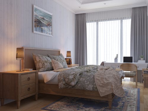 双人床, 室內設計, 枕頭 的 免费素材图片